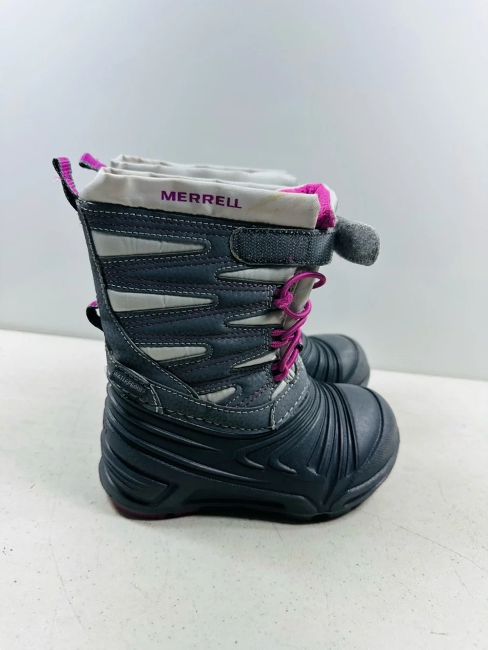 Merrell Gray and Pink Kids Waterproof Snow Boots